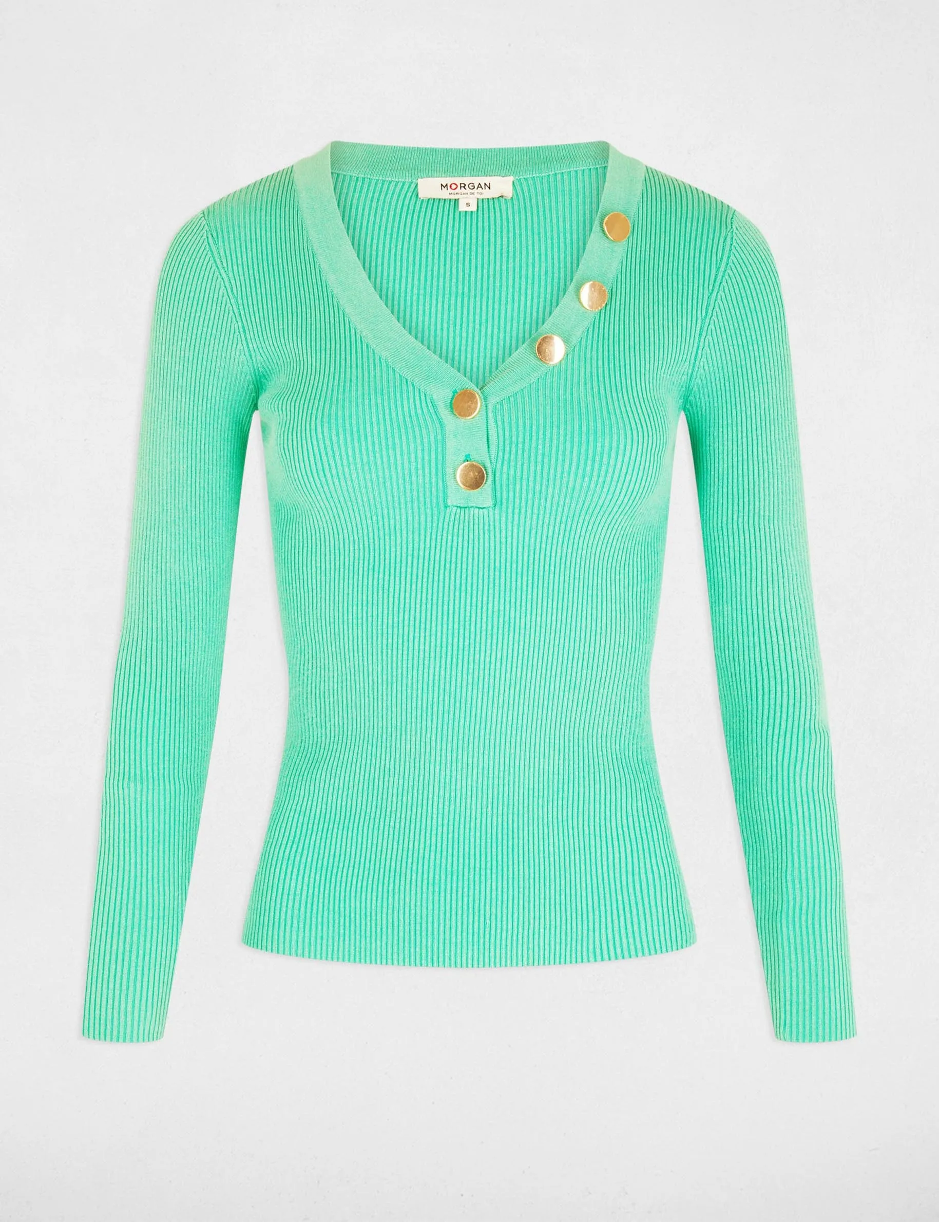 Long-sleeved jumper buttons fine knit mint green women