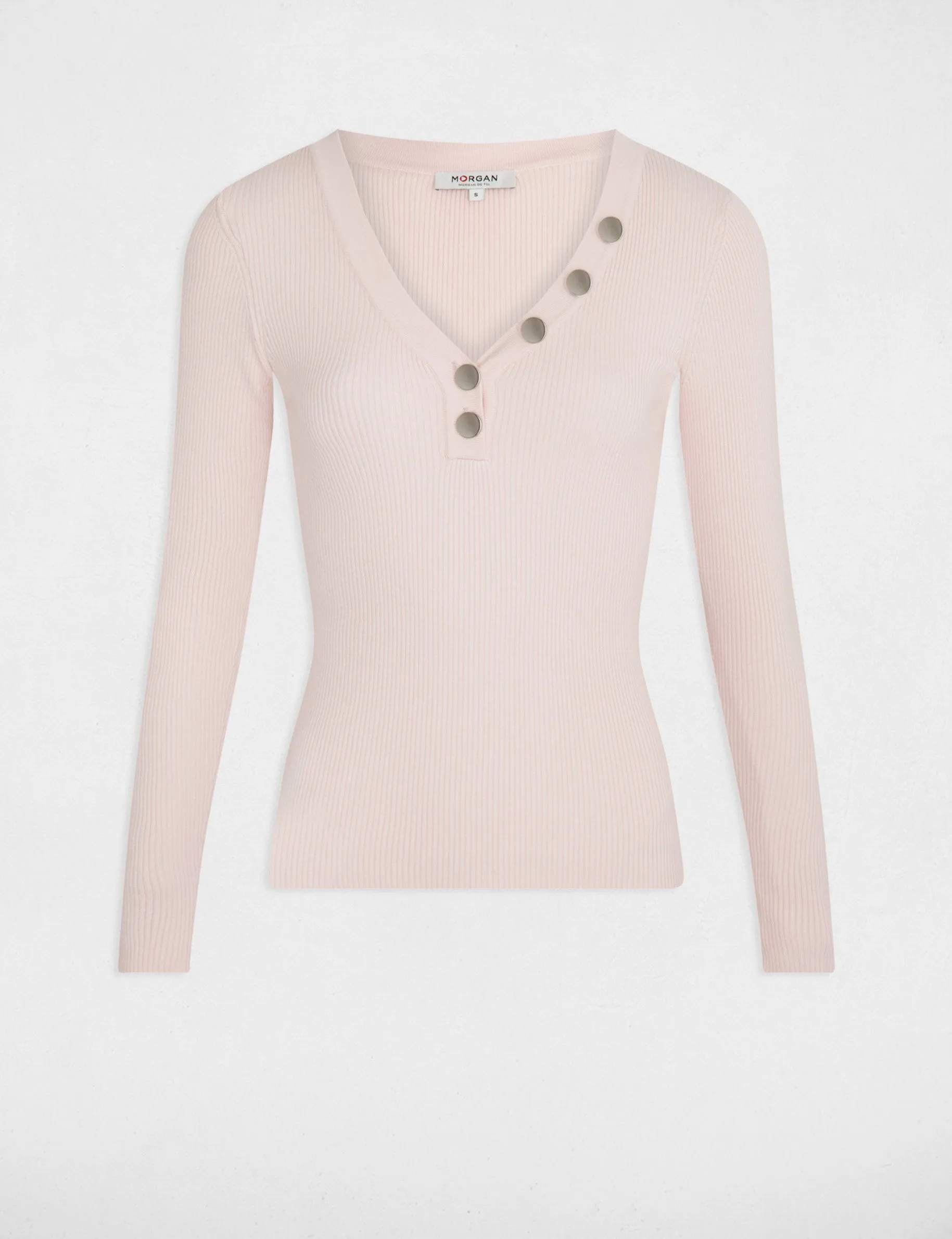 Long-sleeved jumper buttons fine knit pink women