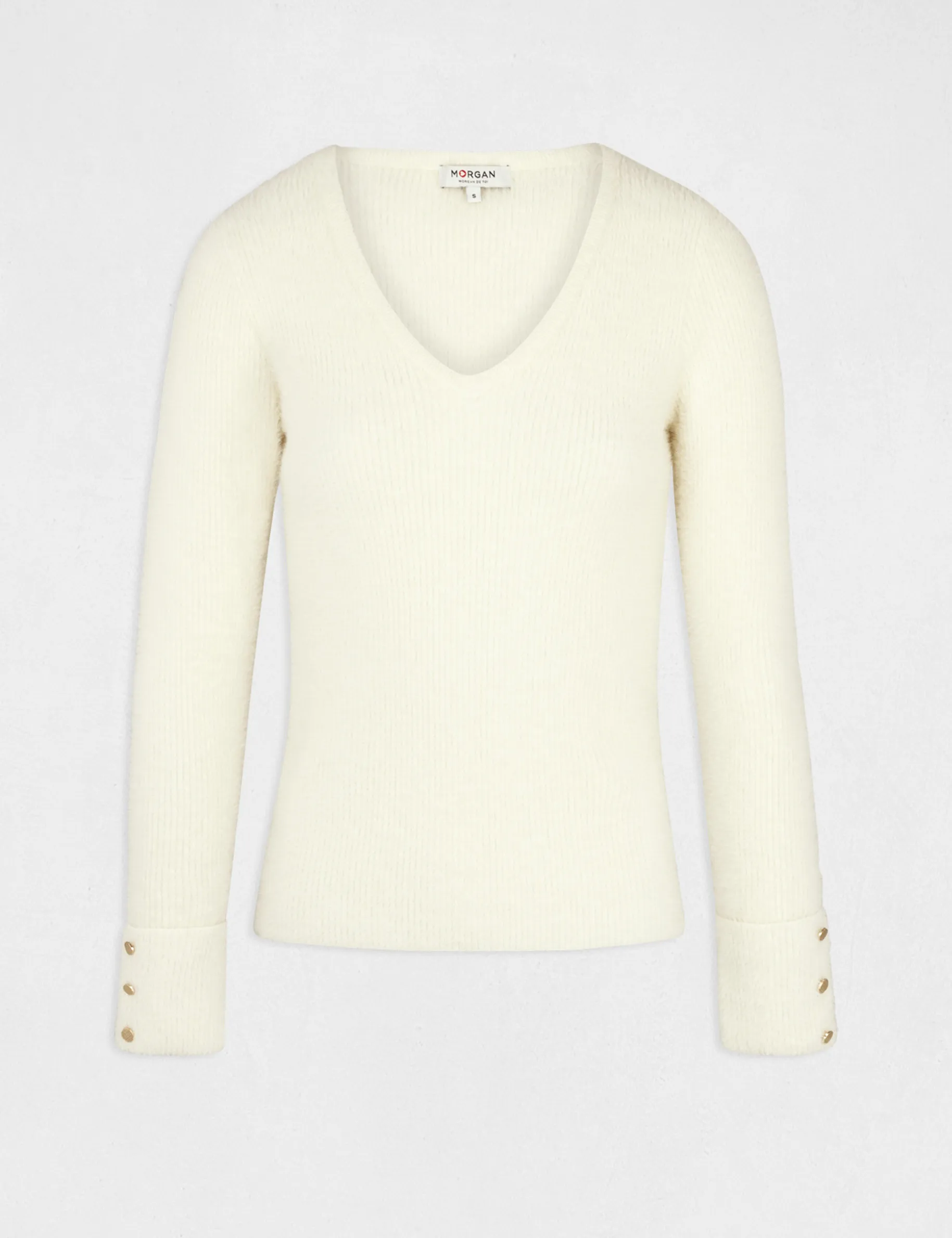 Long-sleeved jumper with fluffy knit ivory women