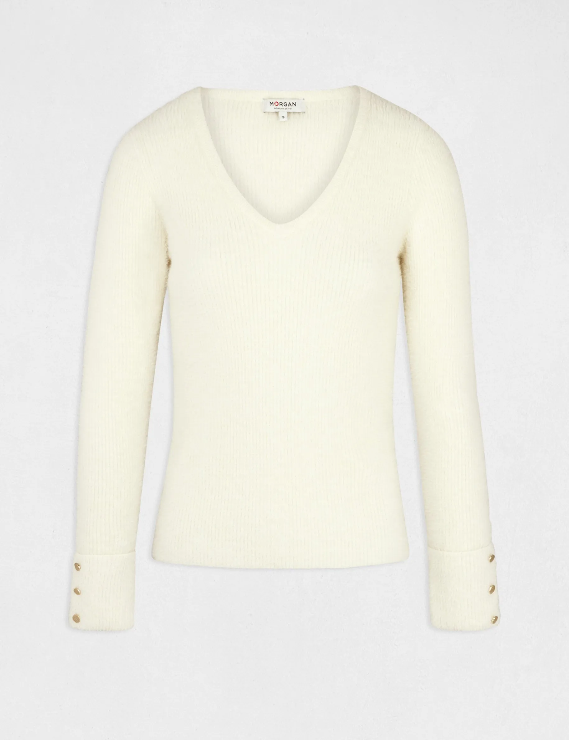 Long-sleeved jumper with fluffy knit ivory women