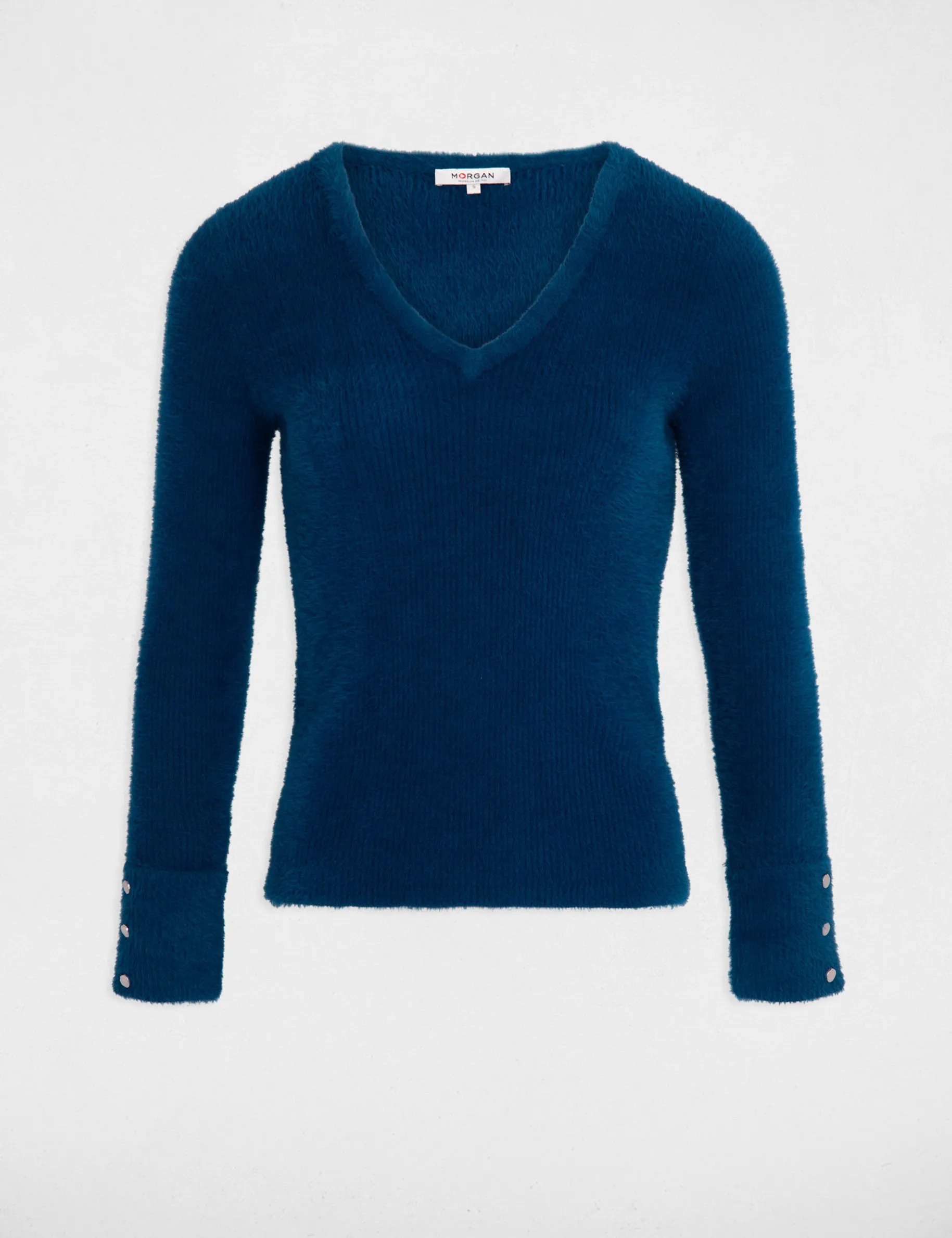 Long-sleeved jumper with fluffy knit teal women