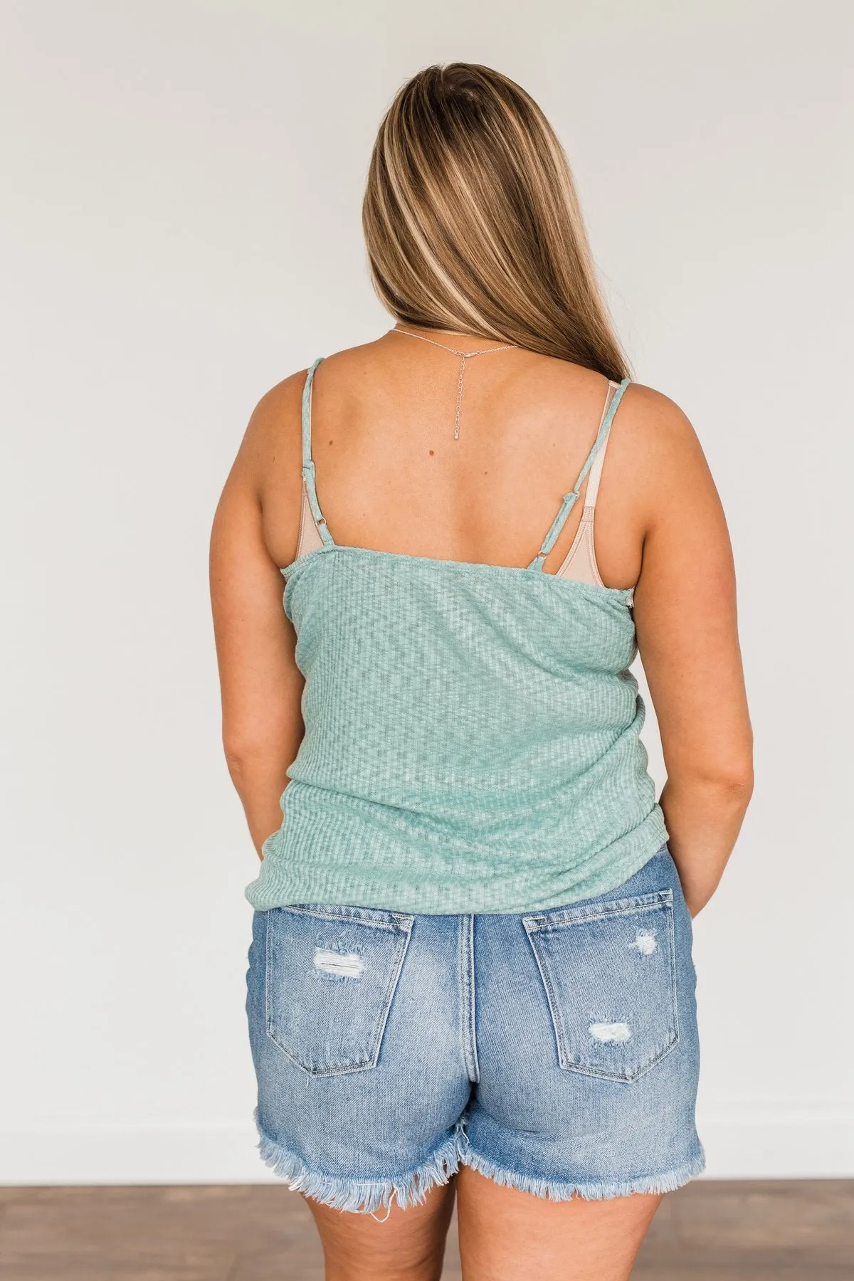 Dusty Teal Lace Knit Tank Top