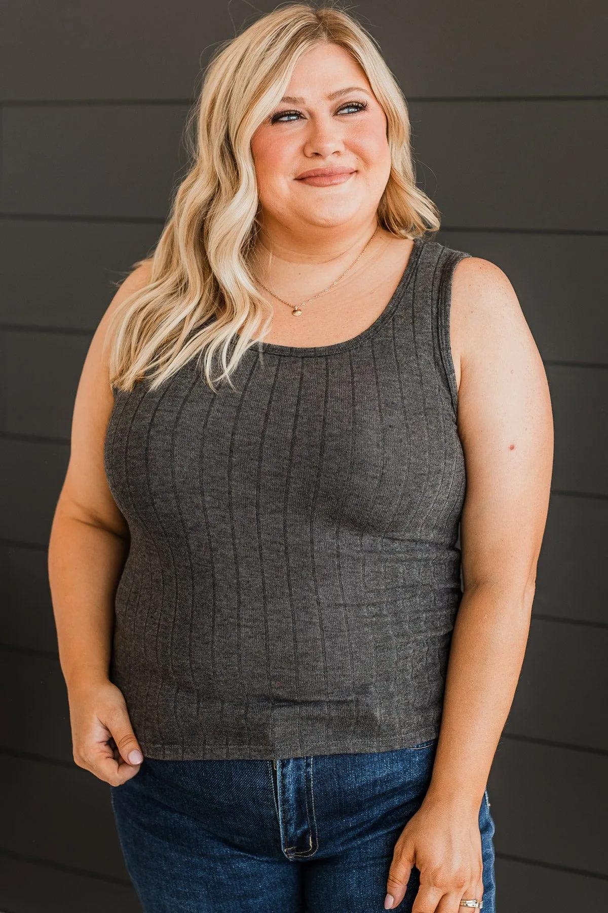 Charcoal Knit Tank Top for Making Your Point