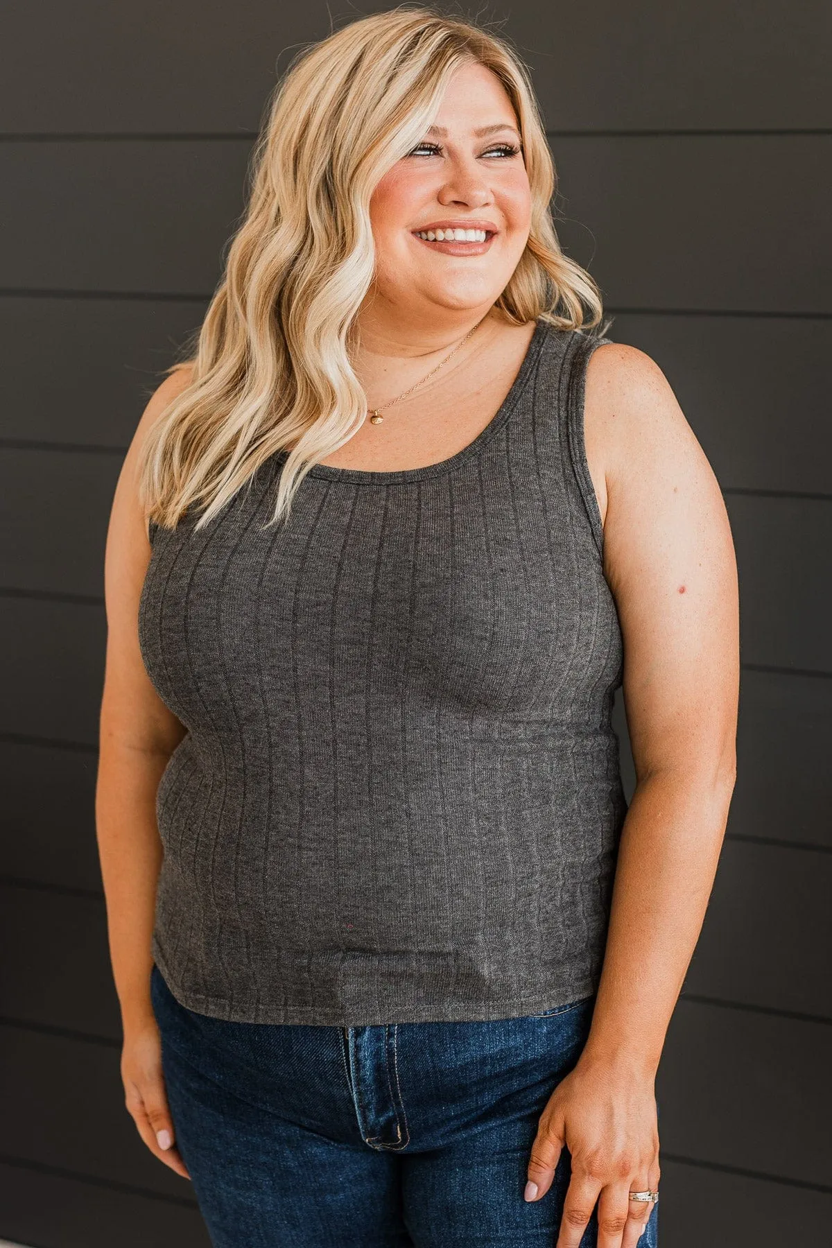 Charcoal Knit Tank Top for Making Your Point