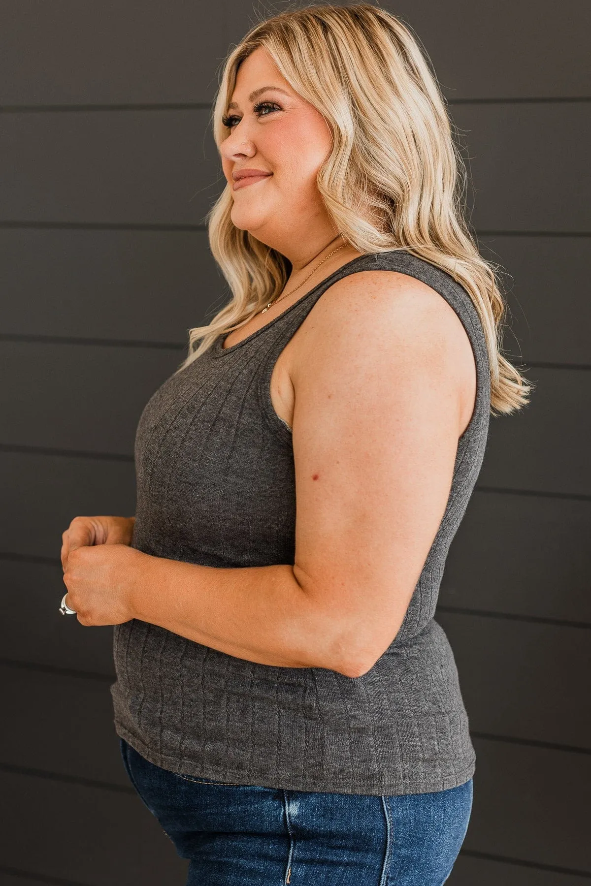 Charcoal Knit Tank Top for Making Your Point