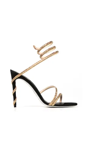 Margot Jewel Snake Print Sandals - Black