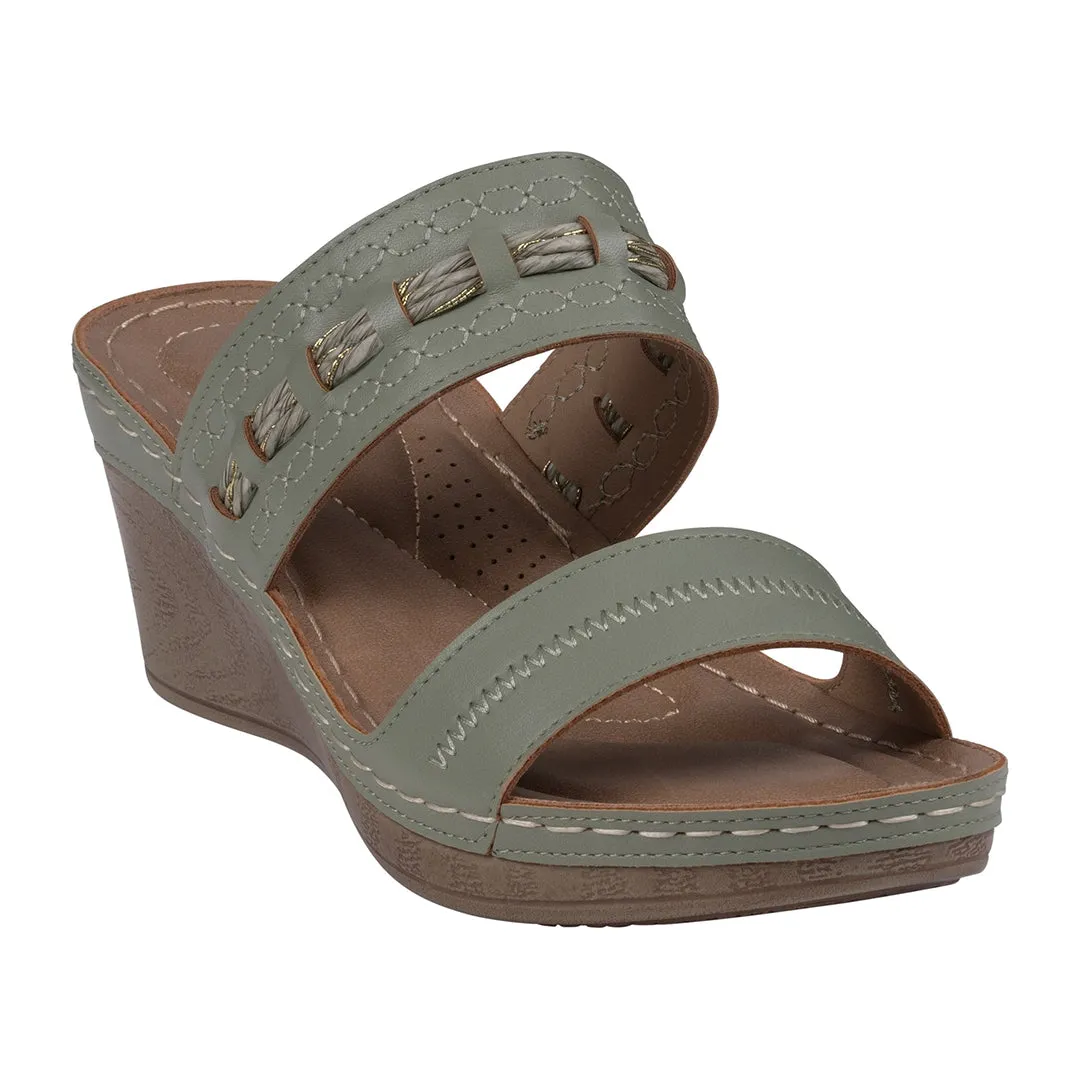 Mariah Green Open Toe Double Band Wedge Sandals