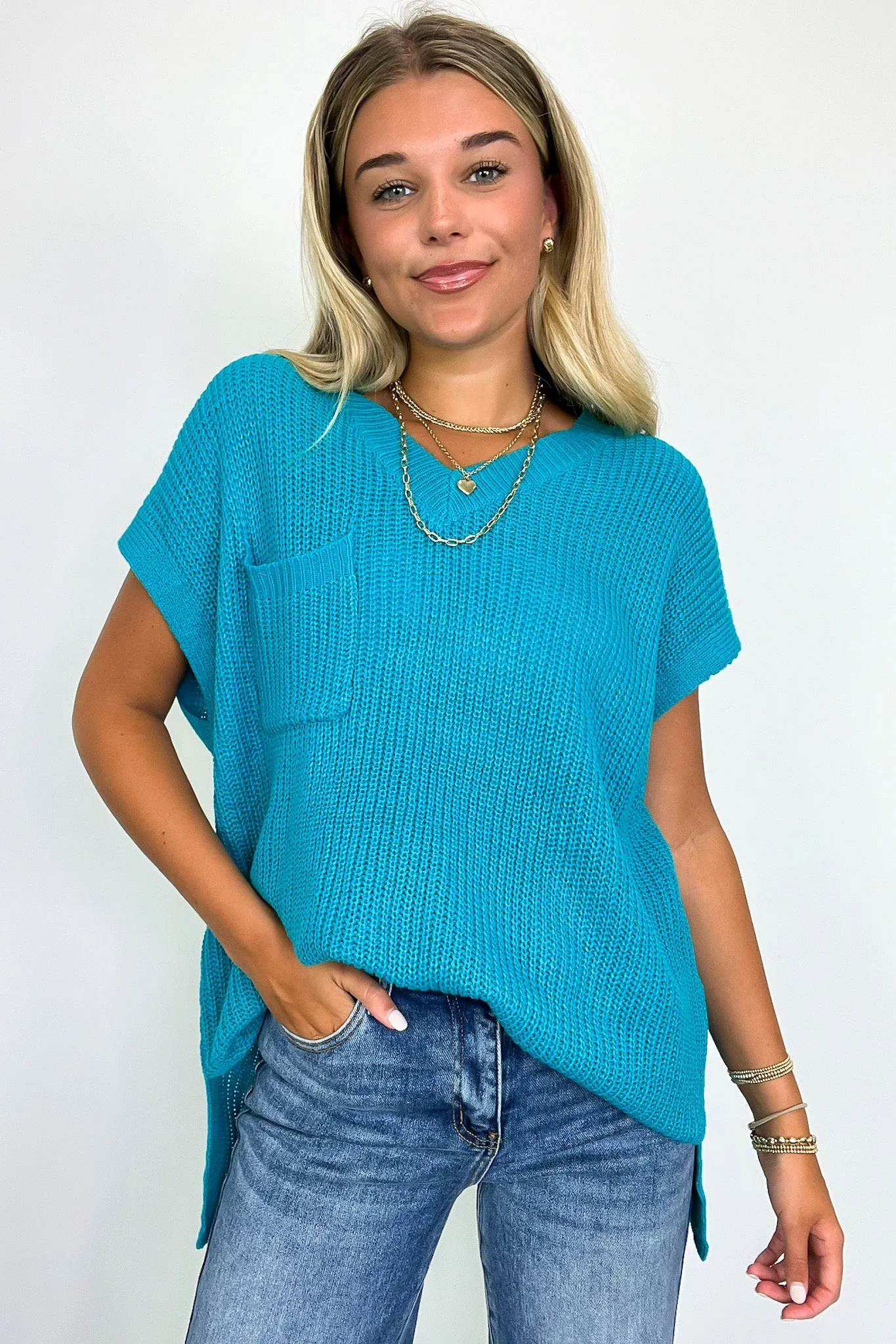 Marieka V-Neck Knit Top with Pockets