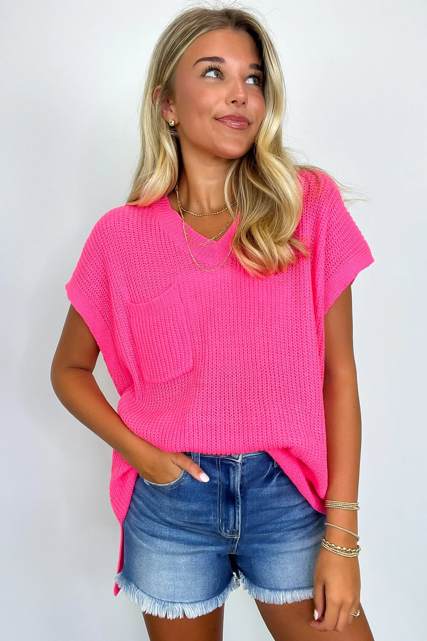 Marieka V-Neck Knit Top with Pockets