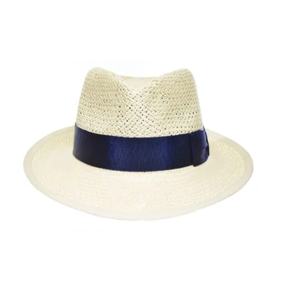 Mariner Natural with Navy Ribbon Hat