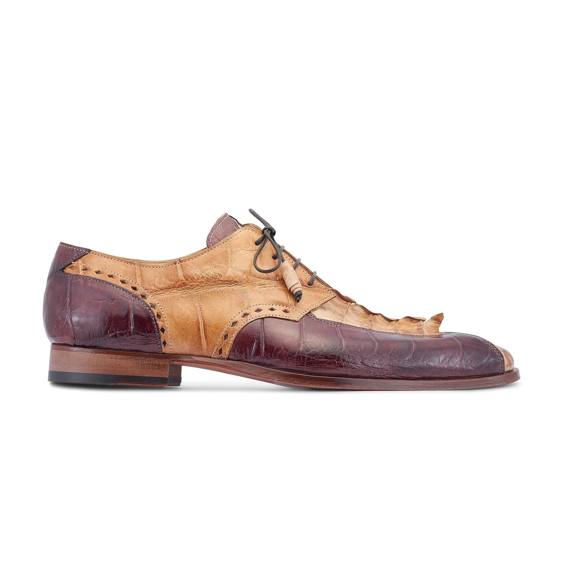 Mauri Groove 3237 Men's Shoes Bone, T.Moro & Brandy Exotic Alligator / Hornback Dress Derby Oxfords (MA5520)