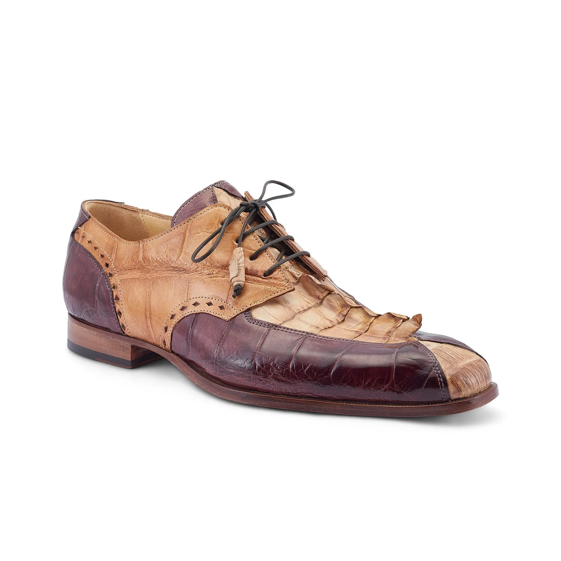 Mauri Groove 3237 Men's Shoes Bone, T.Moro & Brandy Exotic Alligator / Hornback Dress Derby Oxfords (MA5520)