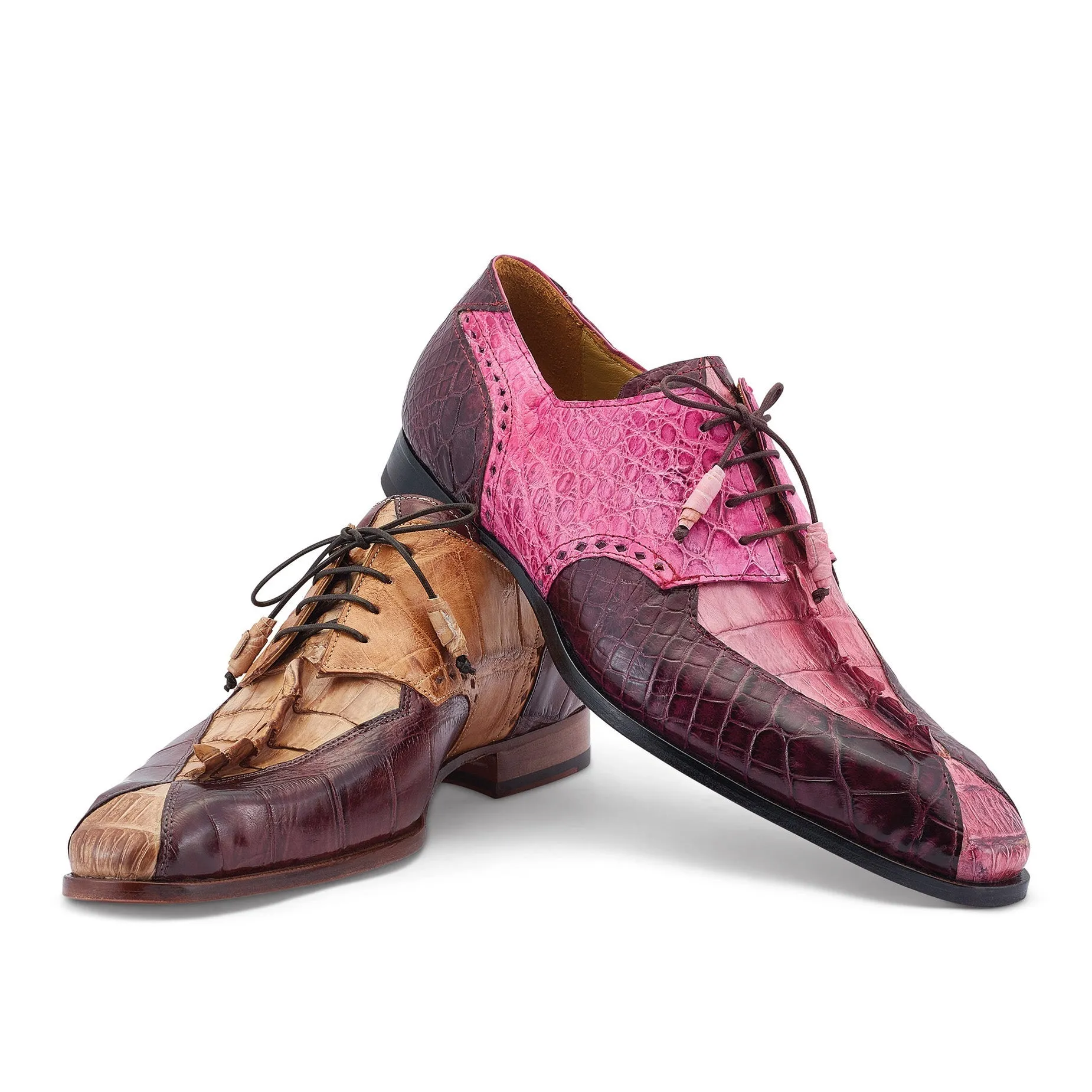 Mauri Groove 3237 Men's Shoes Bone, T.Moro & Brandy Exotic Alligator / Hornback Dress Derby Oxfords (MA5520)