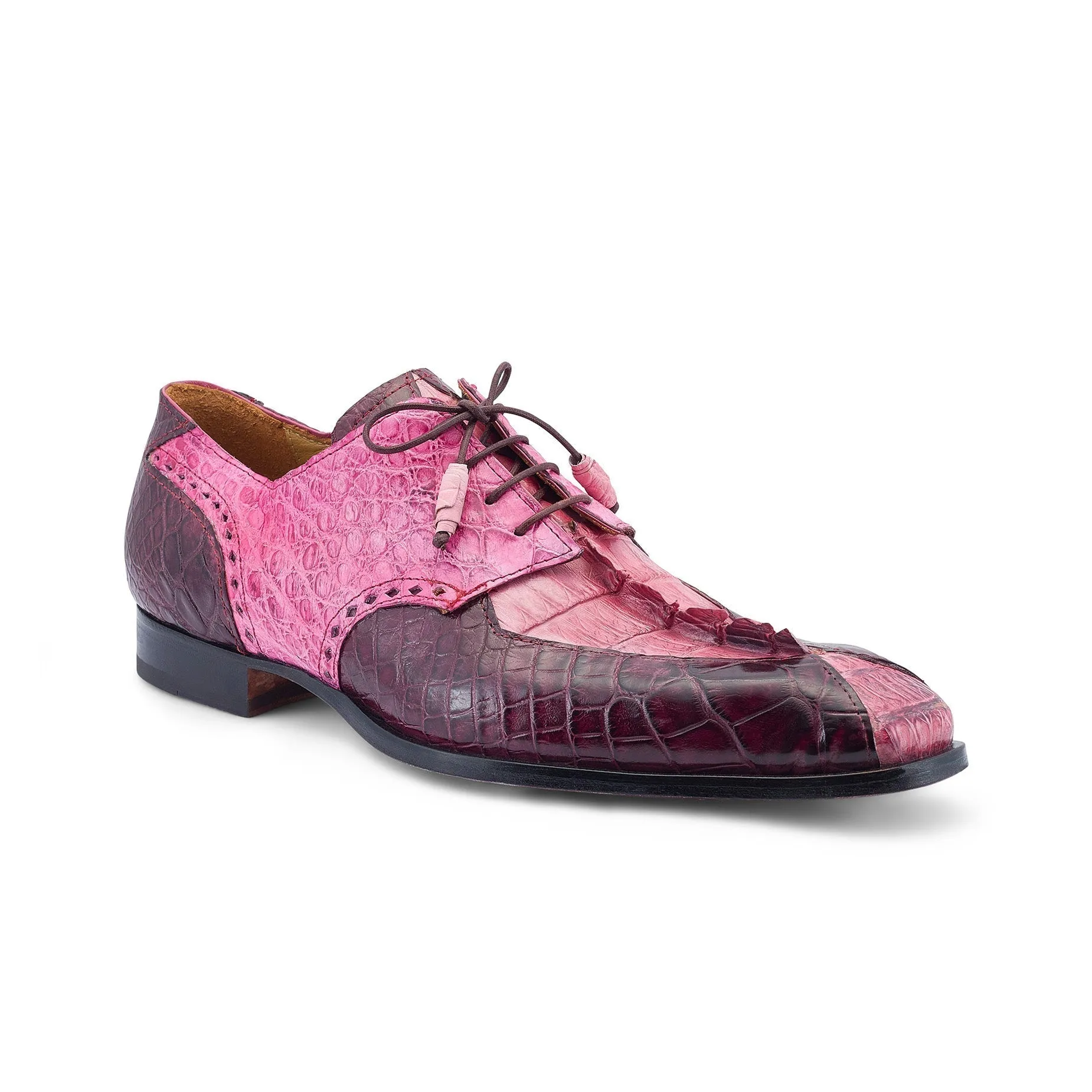 Mauri Groove 3237 Men's Shoes Pink, Burgundy & Fucsia Exotic Alligator / Hornback Dress Derby Oxfords (MA5519)