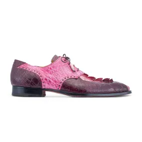 Mauri Groove 3237 Men's Shoes Pink, Burgundy & Fucsia Exotic Alligator / Hornback Dress Derby Oxfords (MA5519)