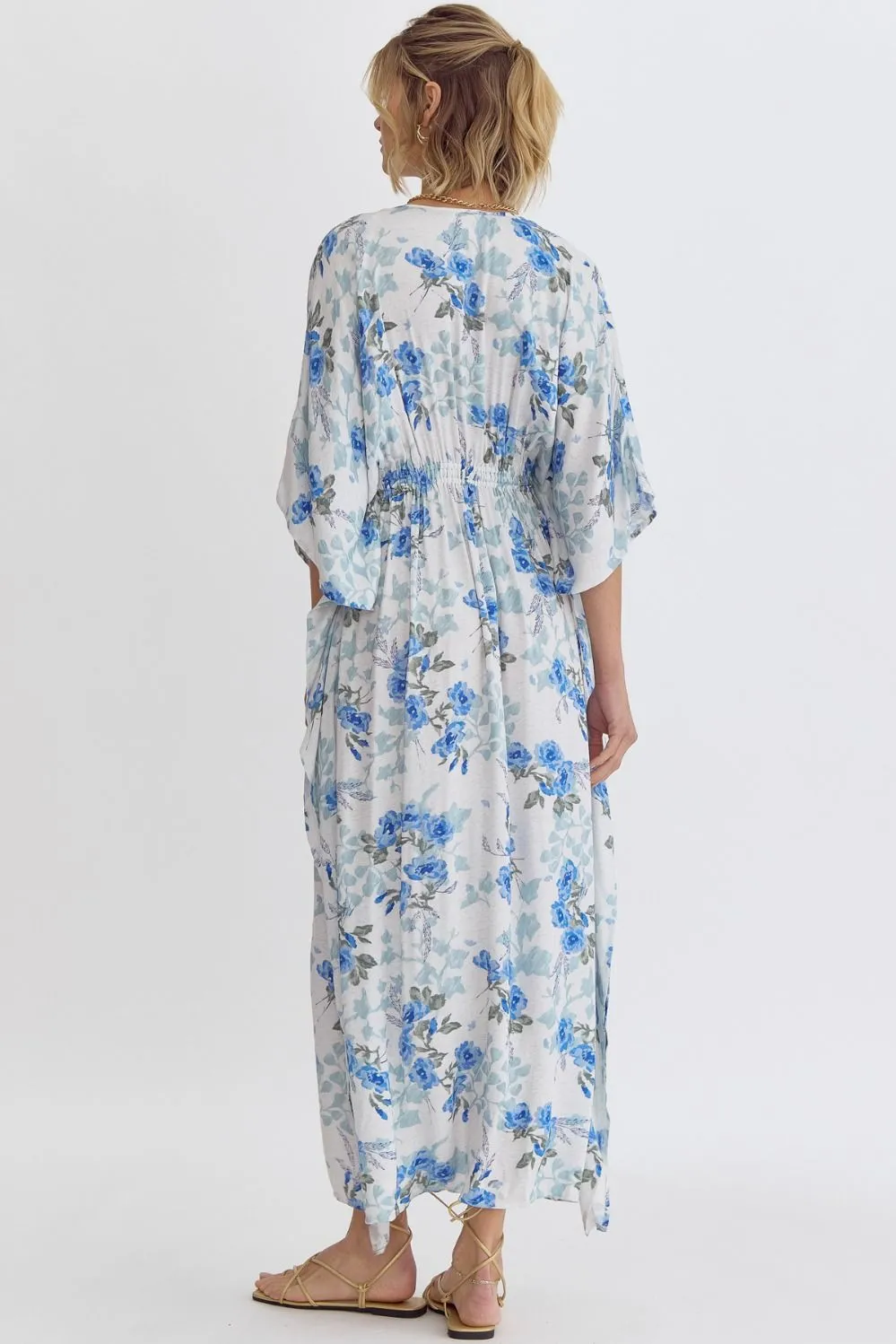 Maxi Dress with Floral Print and V-Neck