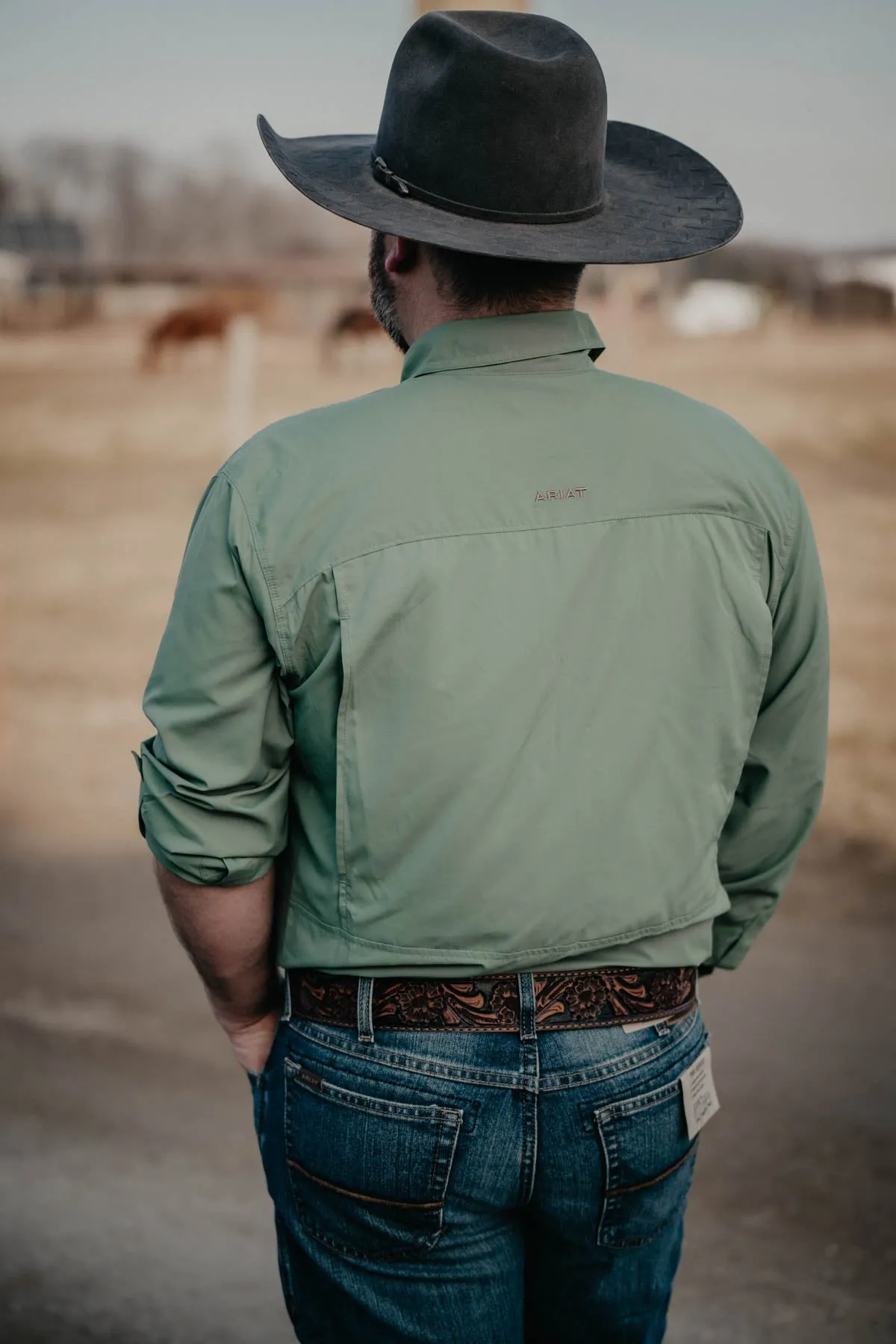 Men's Ariat Green Venttek Long Sleeve Shirt (S only)