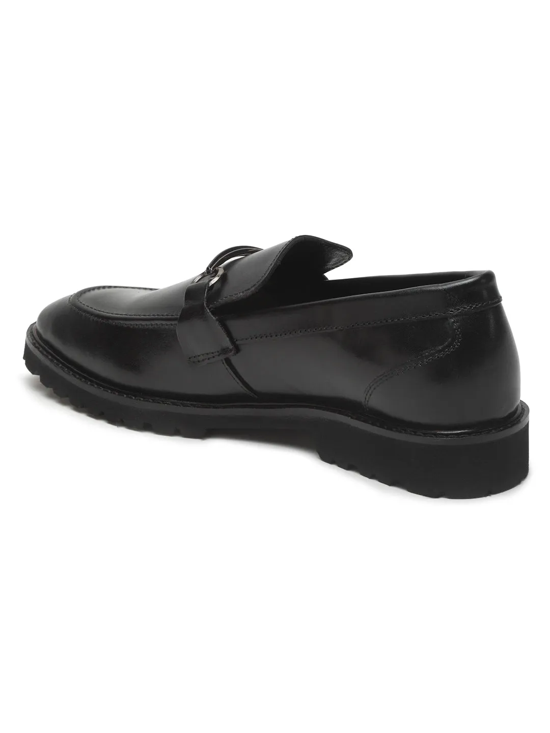 Men's Black Solid Leather Moccasins shoes