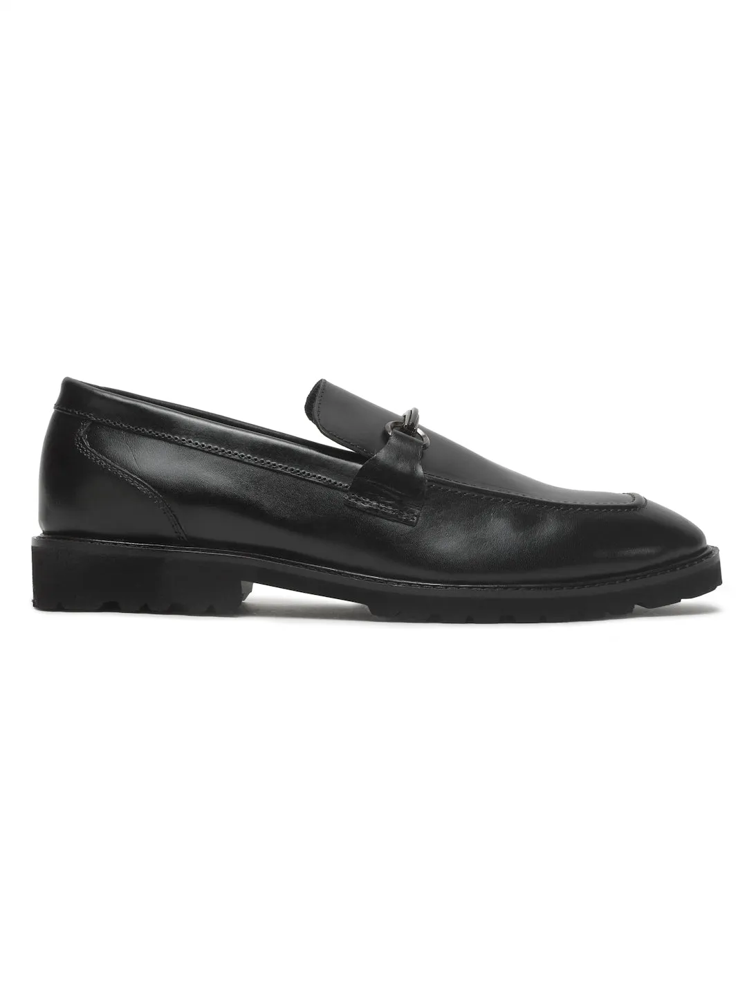 Men's Black Solid Leather Moccasins shoes