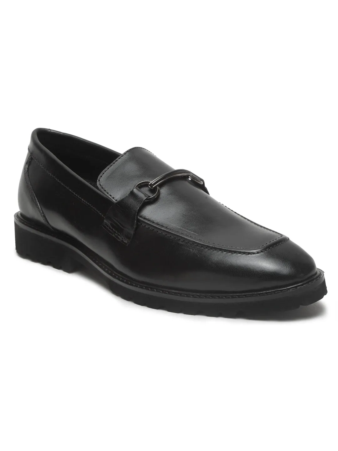 Men's Black Solid Leather Moccasins shoes