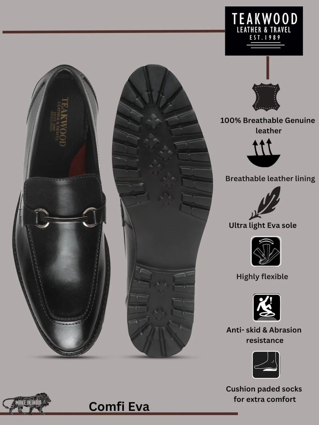 Men's Black Solid Leather Moccasins shoes