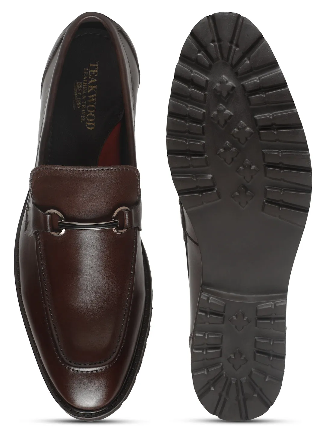 Men's Brown Solid Leather Moccasins shoes