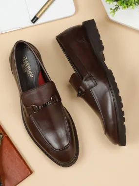 Men's Brown Solid Leather Moccasins shoes