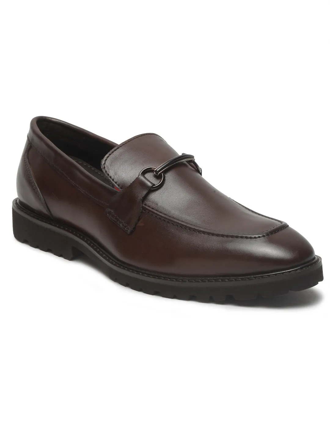 Men's Brown Solid Leather Moccasins shoes