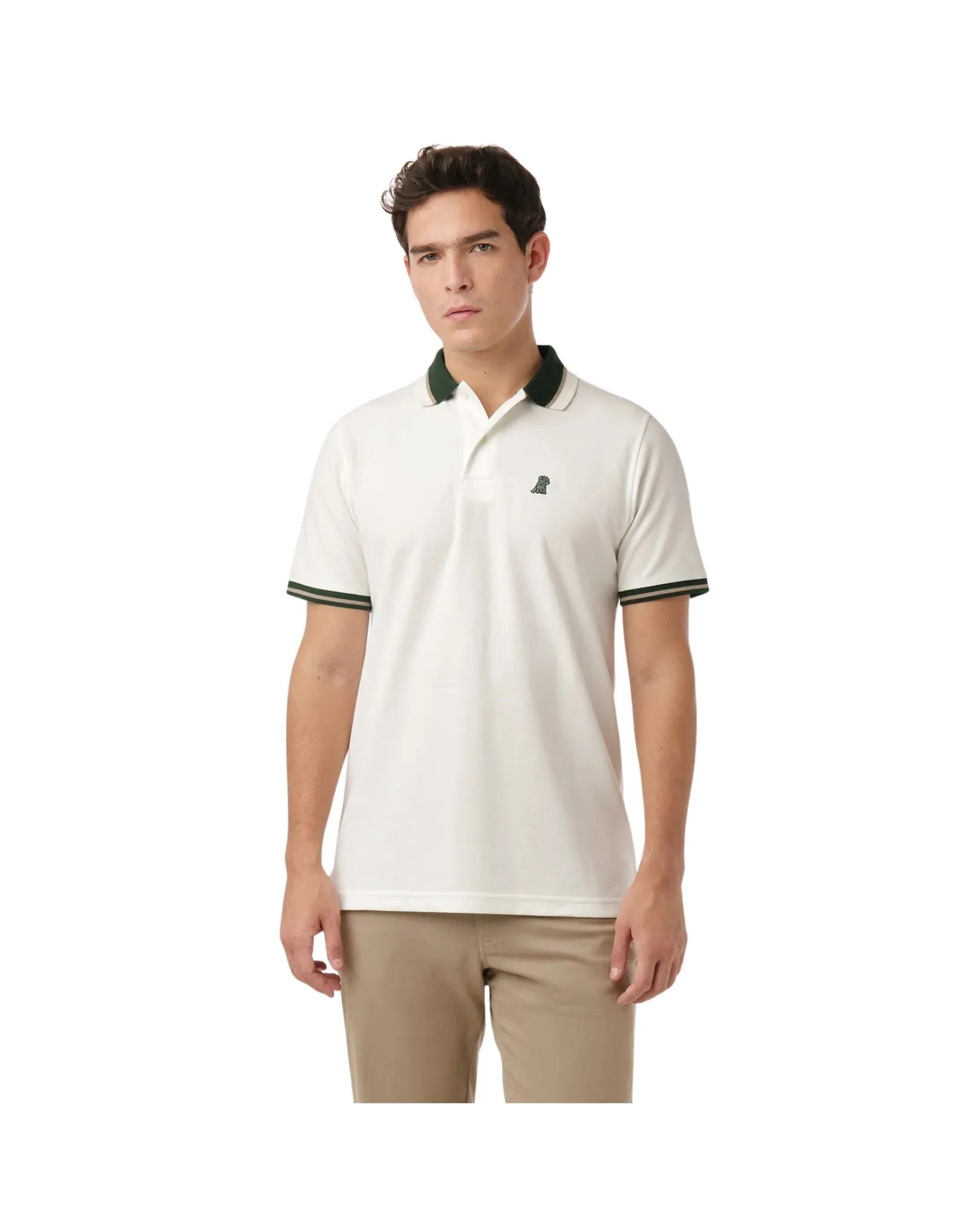 Men's Contrast Neck Lines Detail Polo Shirt - Star White A224