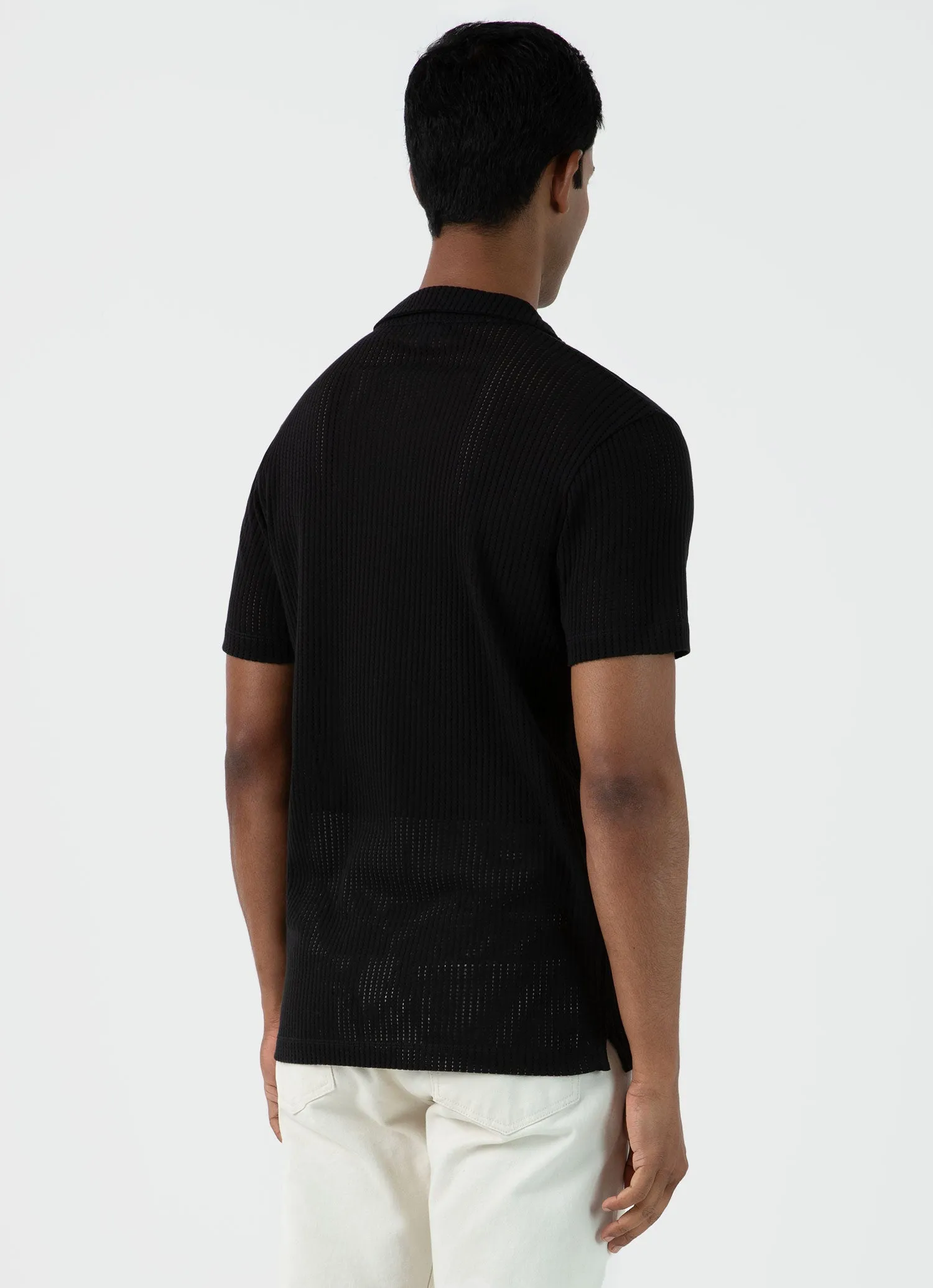 Men's Linear Mesh Polo Shirt in Black