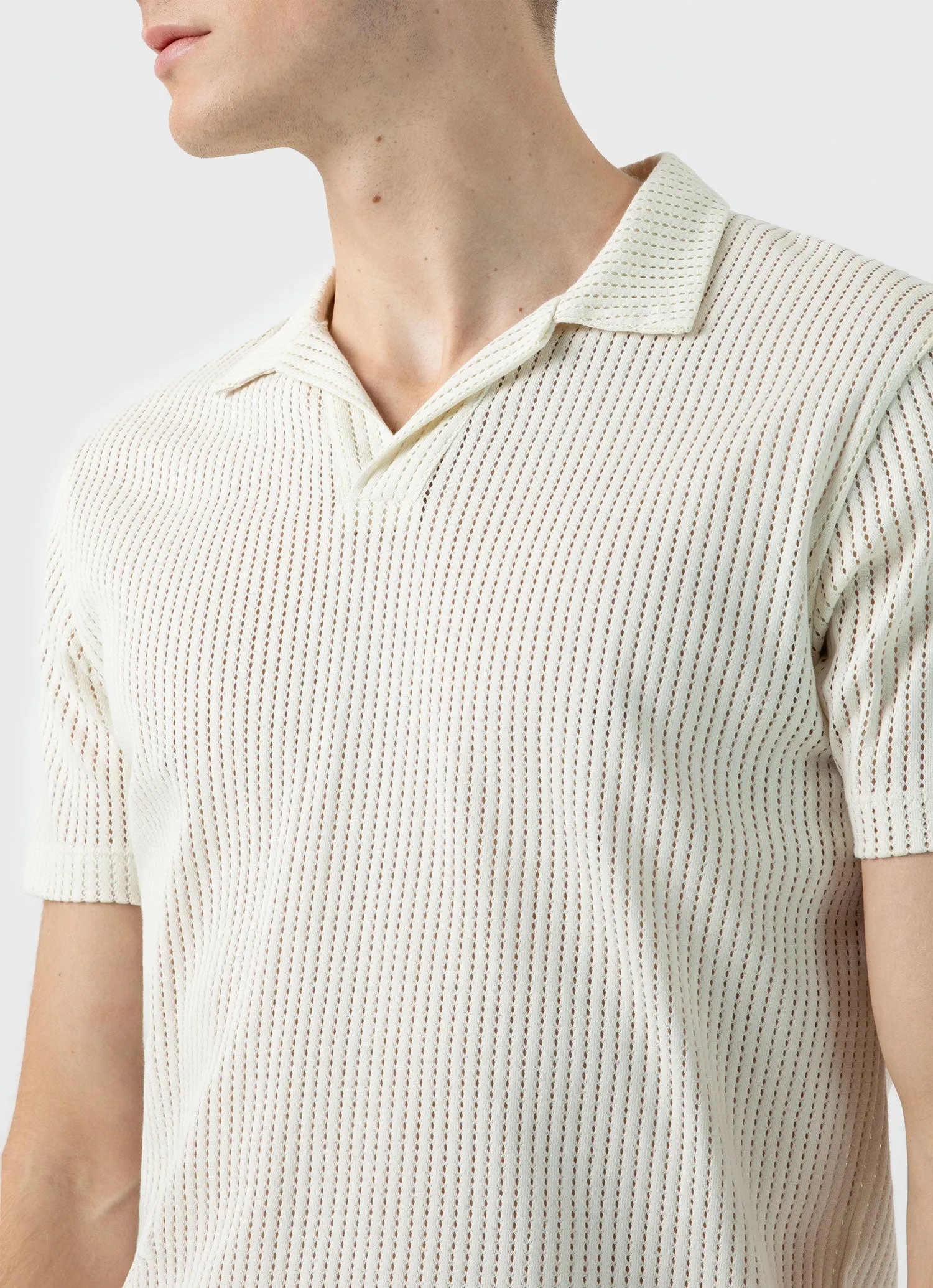 Men's Linear Mesh Polo Shirt in Ecru