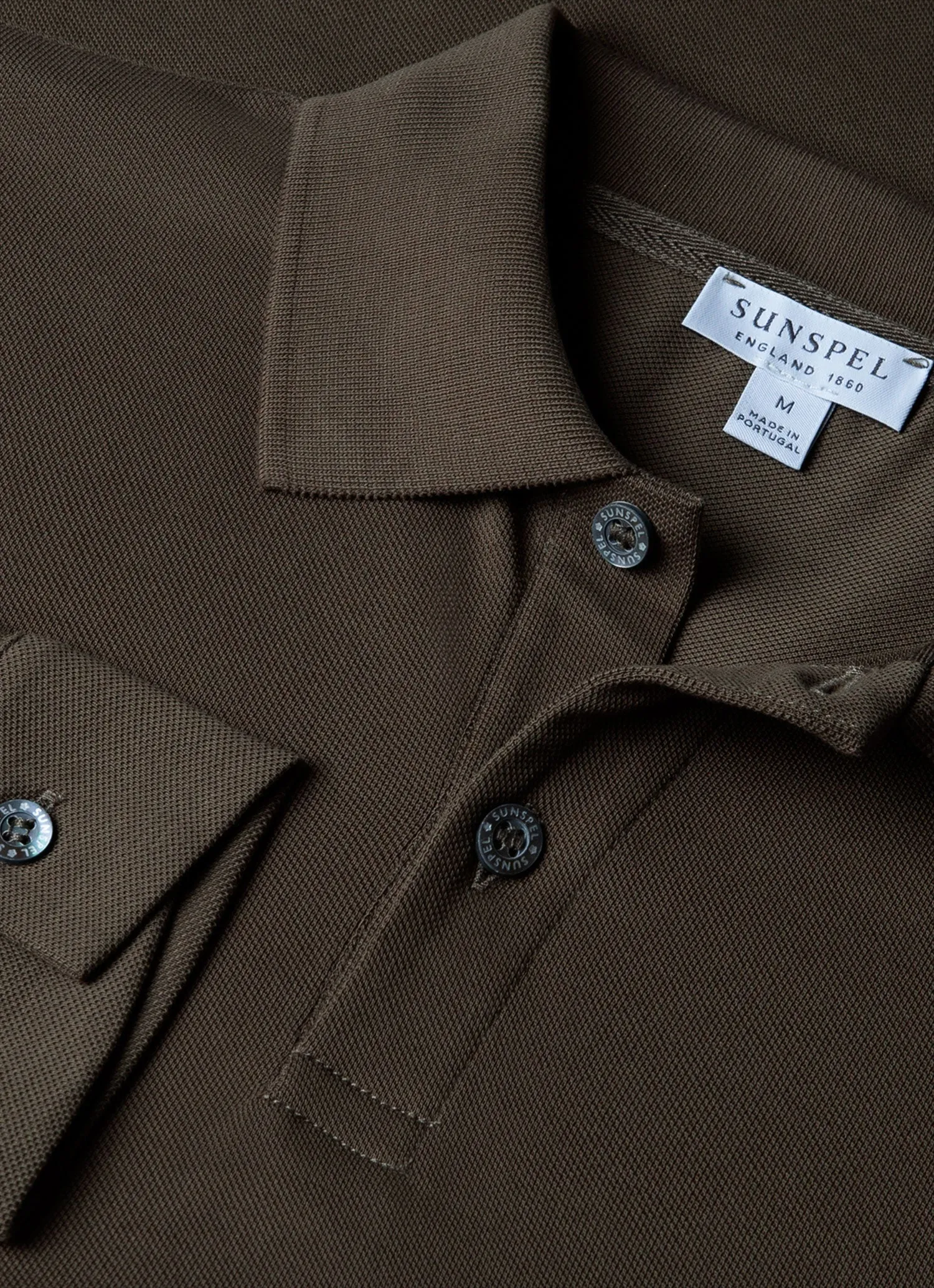 Men's Long Sleeve Piqué Polo Shirt in Khaki