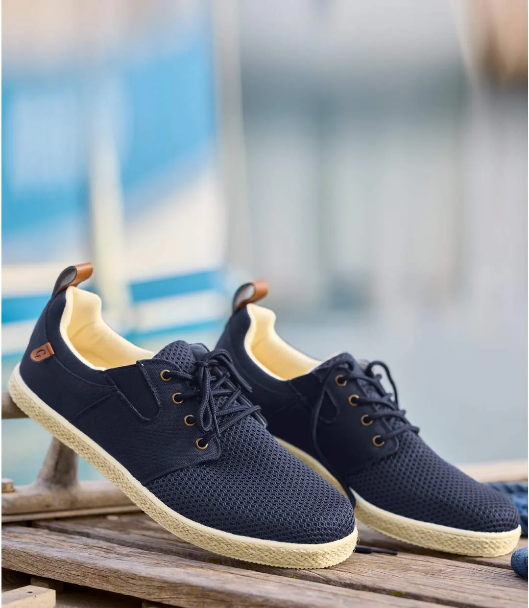 Men's Navy Elasticated Canvas Moccasins