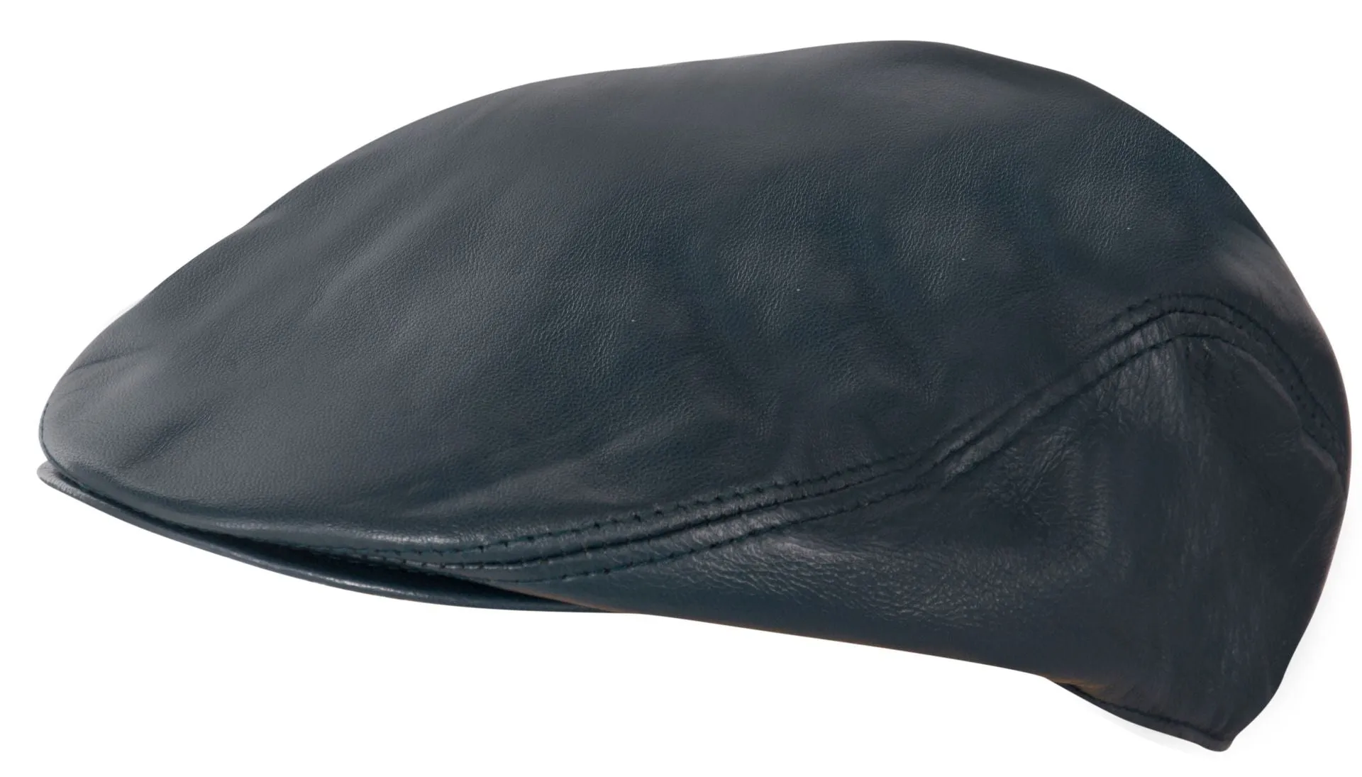 Men's Navy Leather Flat Cap