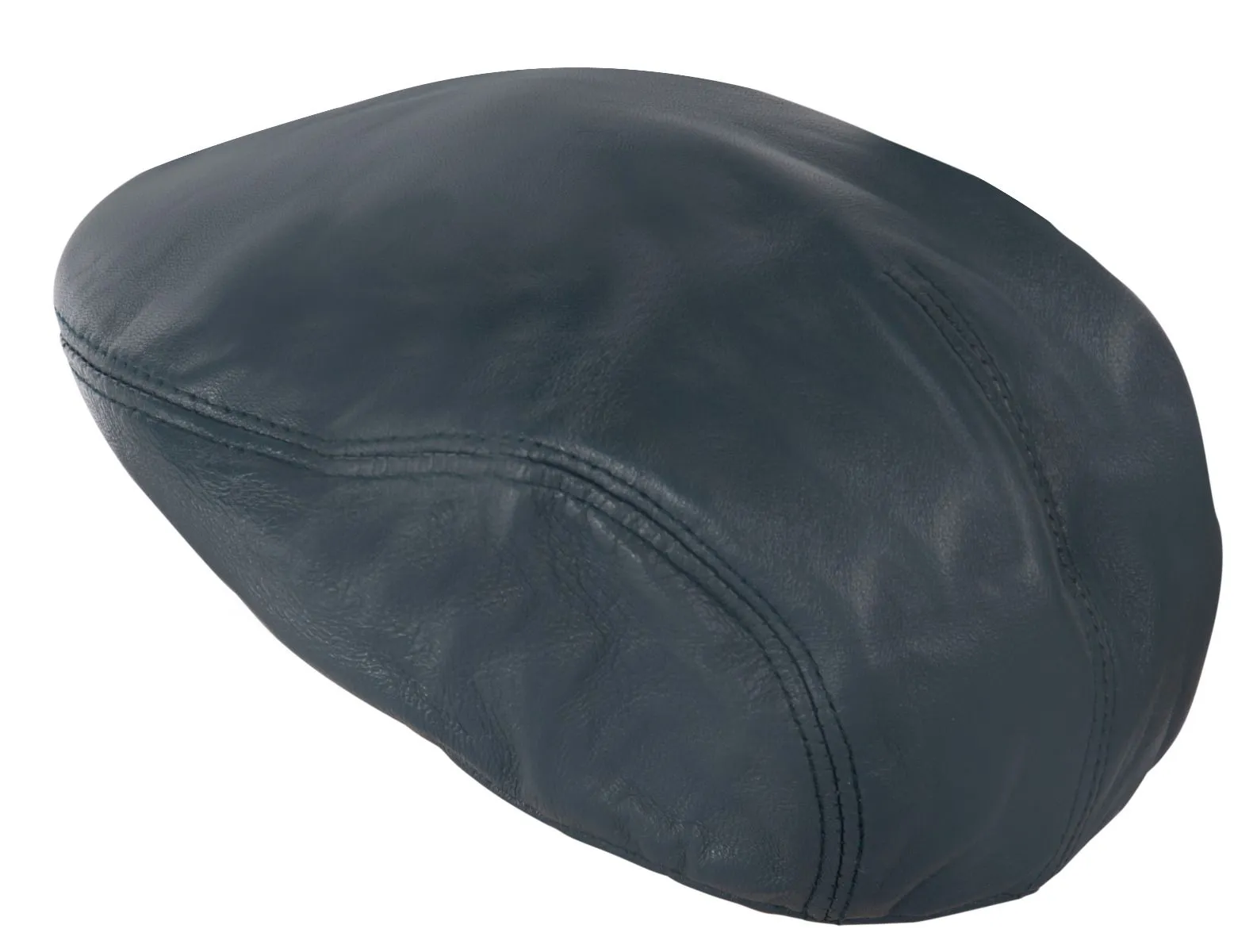 Men's Navy Leather Flat Cap