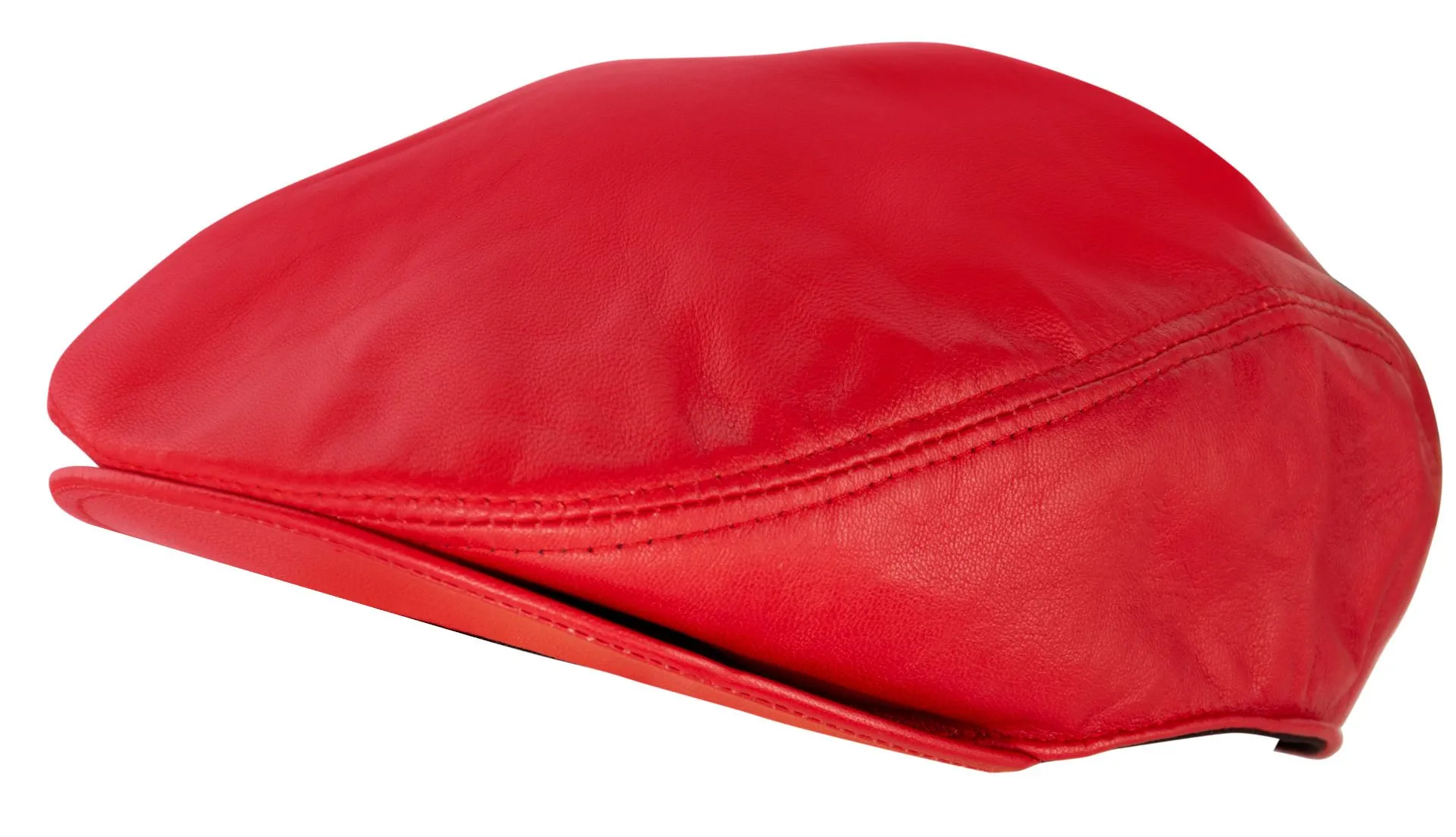 Men's Red Leather Flat Cap