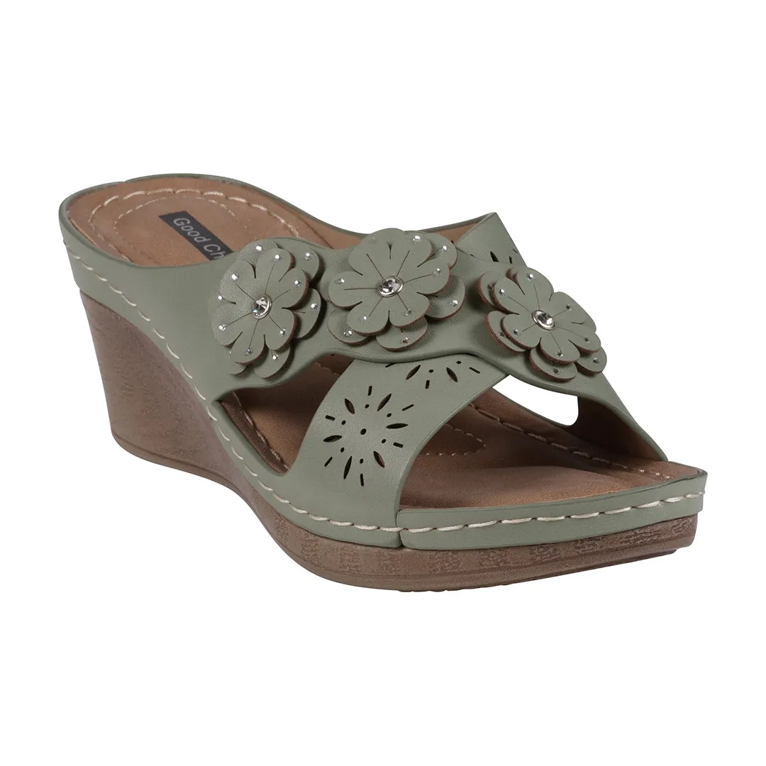 Miller Green Cross Strap Floral Wedge Sandals