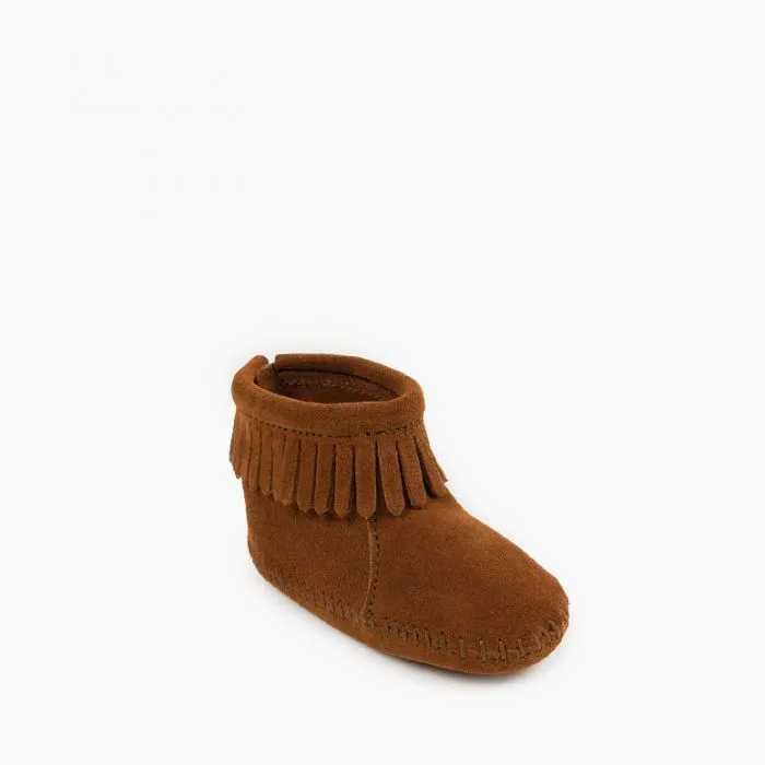 Minnetonka Infant Velcro Back Fringed Leather Bootie Moccasins