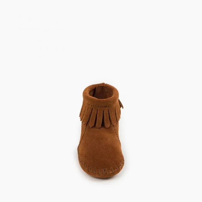 Minnetonka Infant Velcro Back Fringed Leather Bootie Moccasins