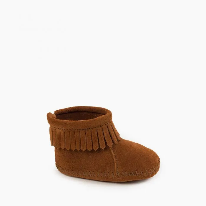 Minnetonka Infant Velcro Back Fringed Leather Bootie Moccasins