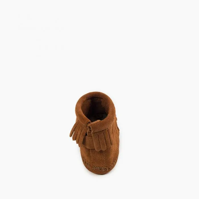 Minnetonka Infant Velcro Back Fringed Leather Bootie Moccasins