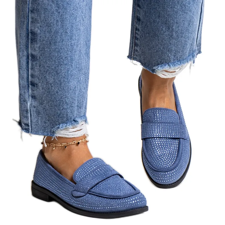 Blue Rhinestone Moccasins.