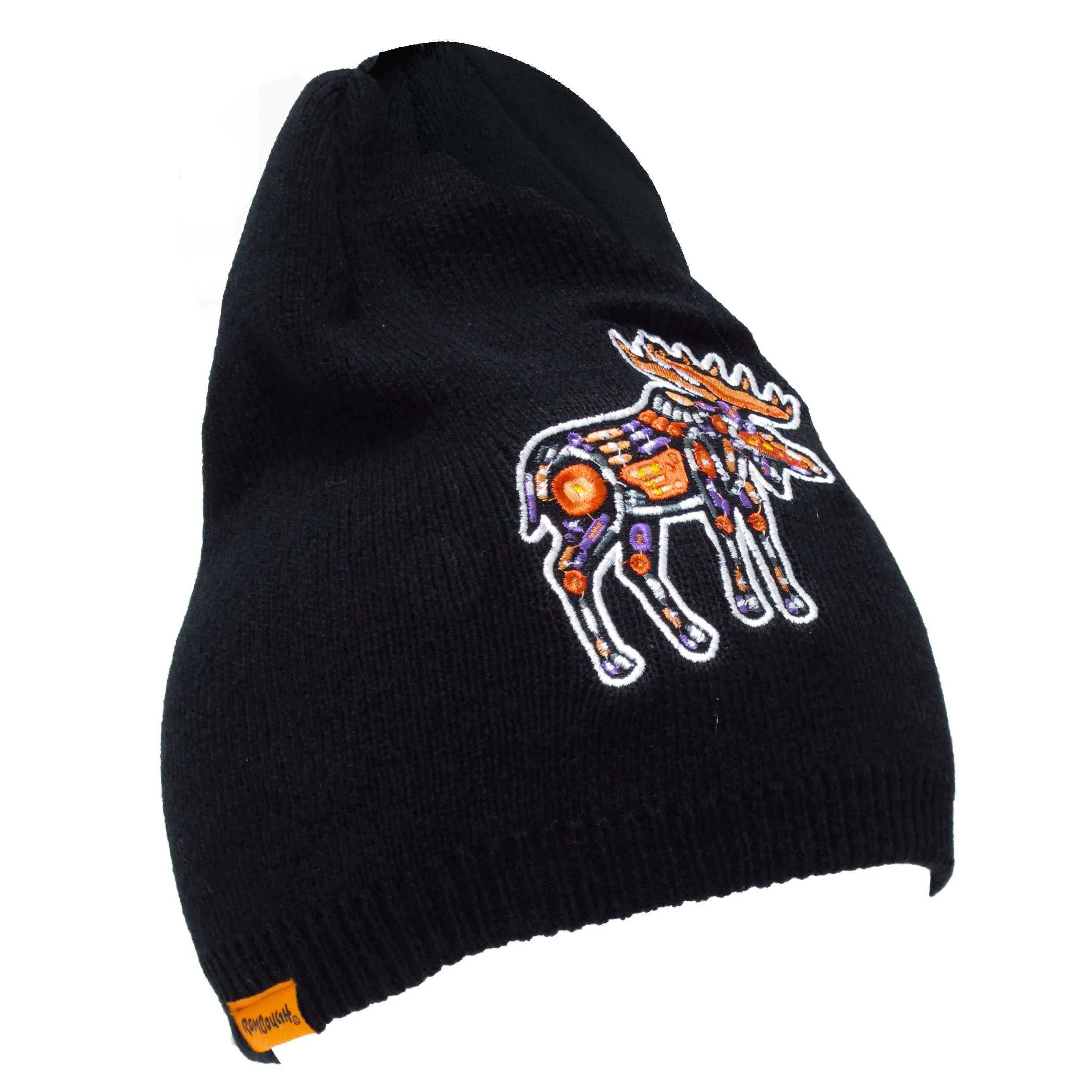 Moose Embroidered Knit Hat by John Rombough