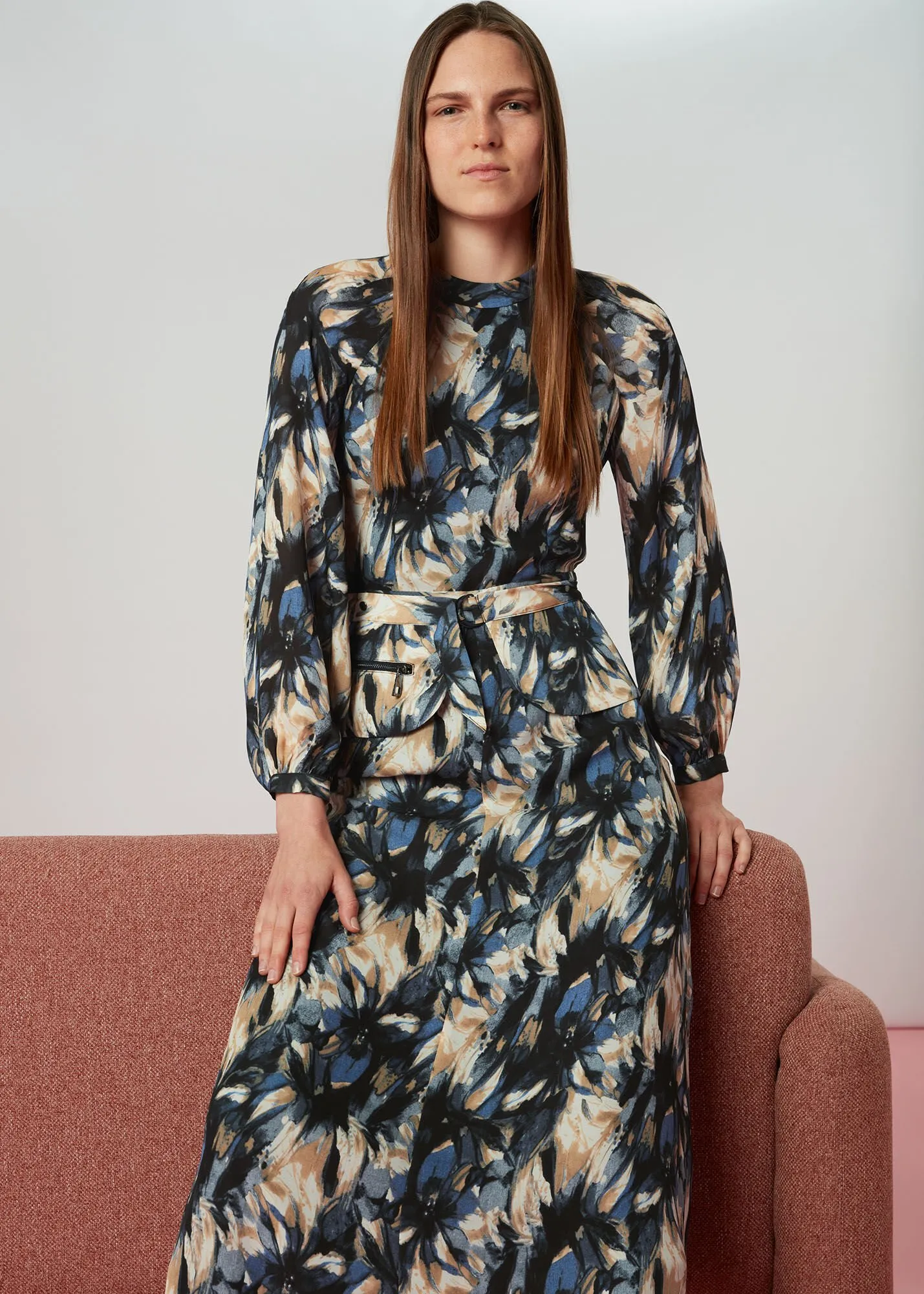 Multicolour Storm Floral Silk Belted Dress