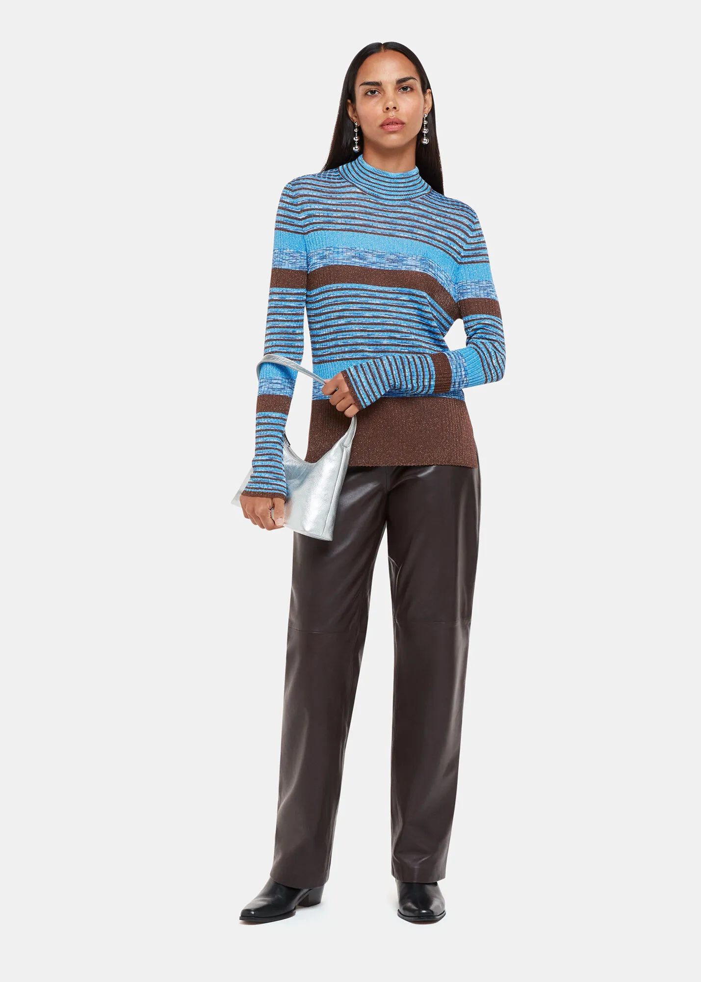 Multicolour Stripe Sparkle High Neck Knit