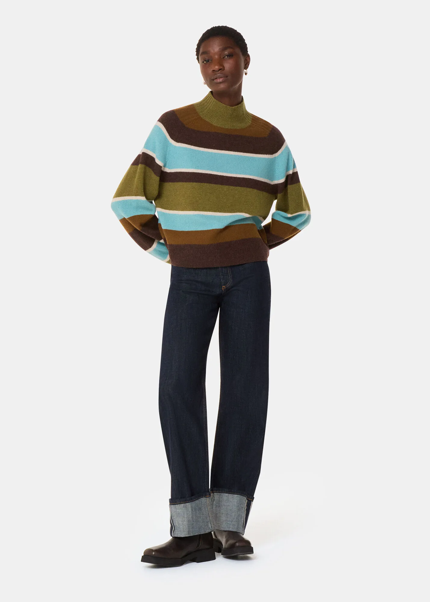 Multicolour Wool Stripe Funnel Neck Knit