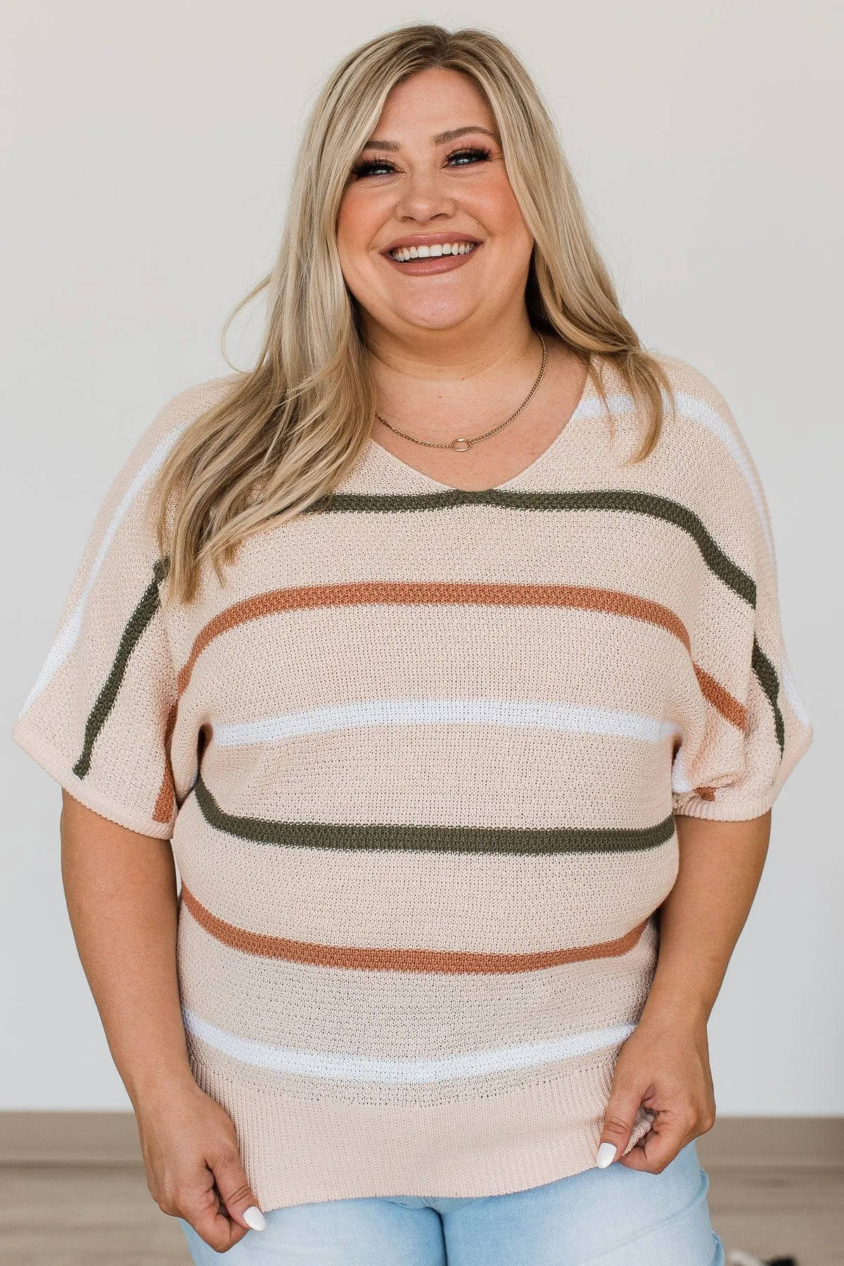 Striped Knit Top in Peach