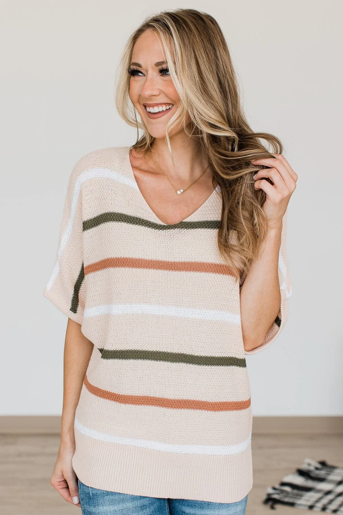 Striped Knit Top in Peach