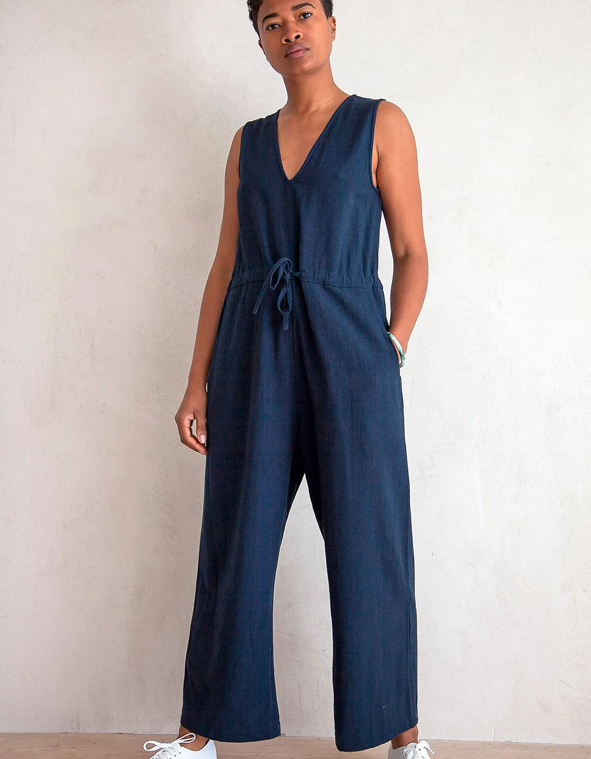 Navy Blue Silk Jumpsuit