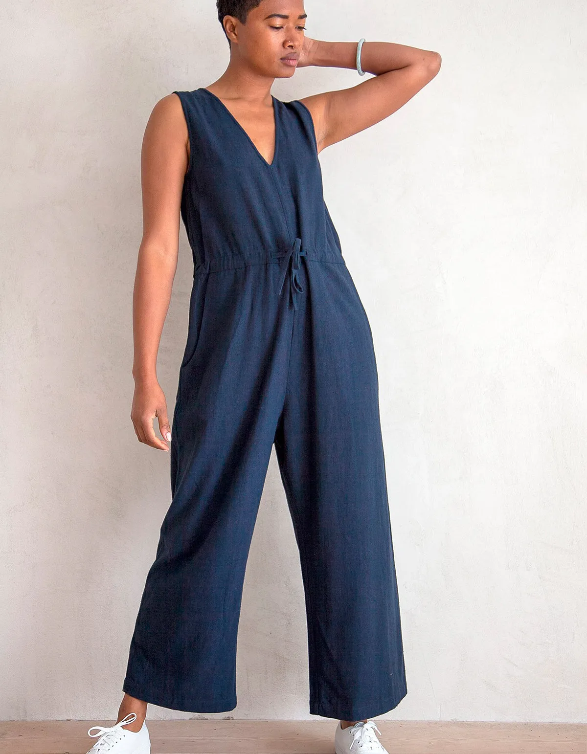 Navy Blue Silk Jumpsuit